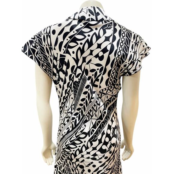 Nina Austin Silk Beaded Abstract Black and White Dress Large - Picture 4 of 16